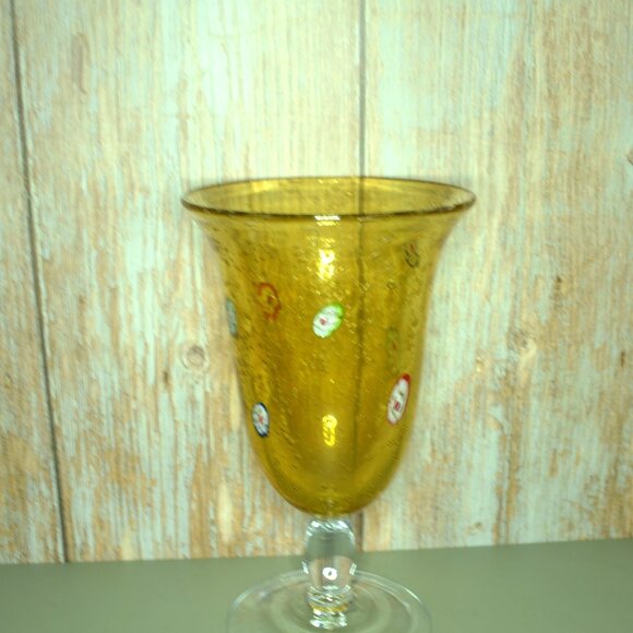 Amber Colored Millefiori Glass Vase Home Accents Decor Flower Arrangements - Picture 4 of 8